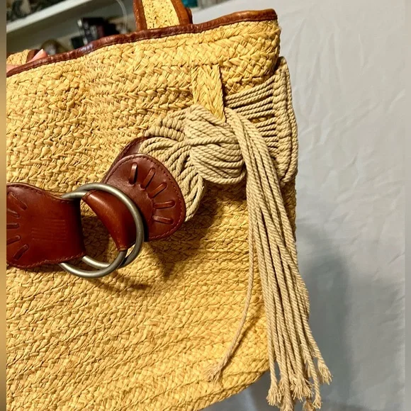Vintage y2k Polo Jeans Ralph Lauren Leather Raffia Macrame Purse - Picture 5 of 12
